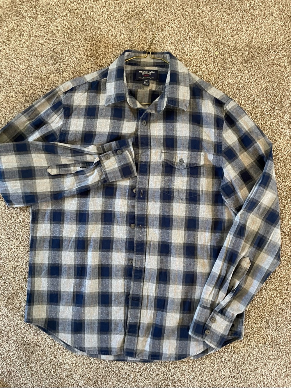 Rustic American Eagle Gray and Blue Plaid Shirt